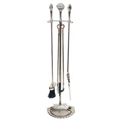 Polished Nickel Shell Motif Fireplace Tools