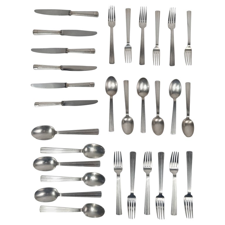 Set of Art Deco Silver-plated Flatware mode MIRA By LUC LANEL for