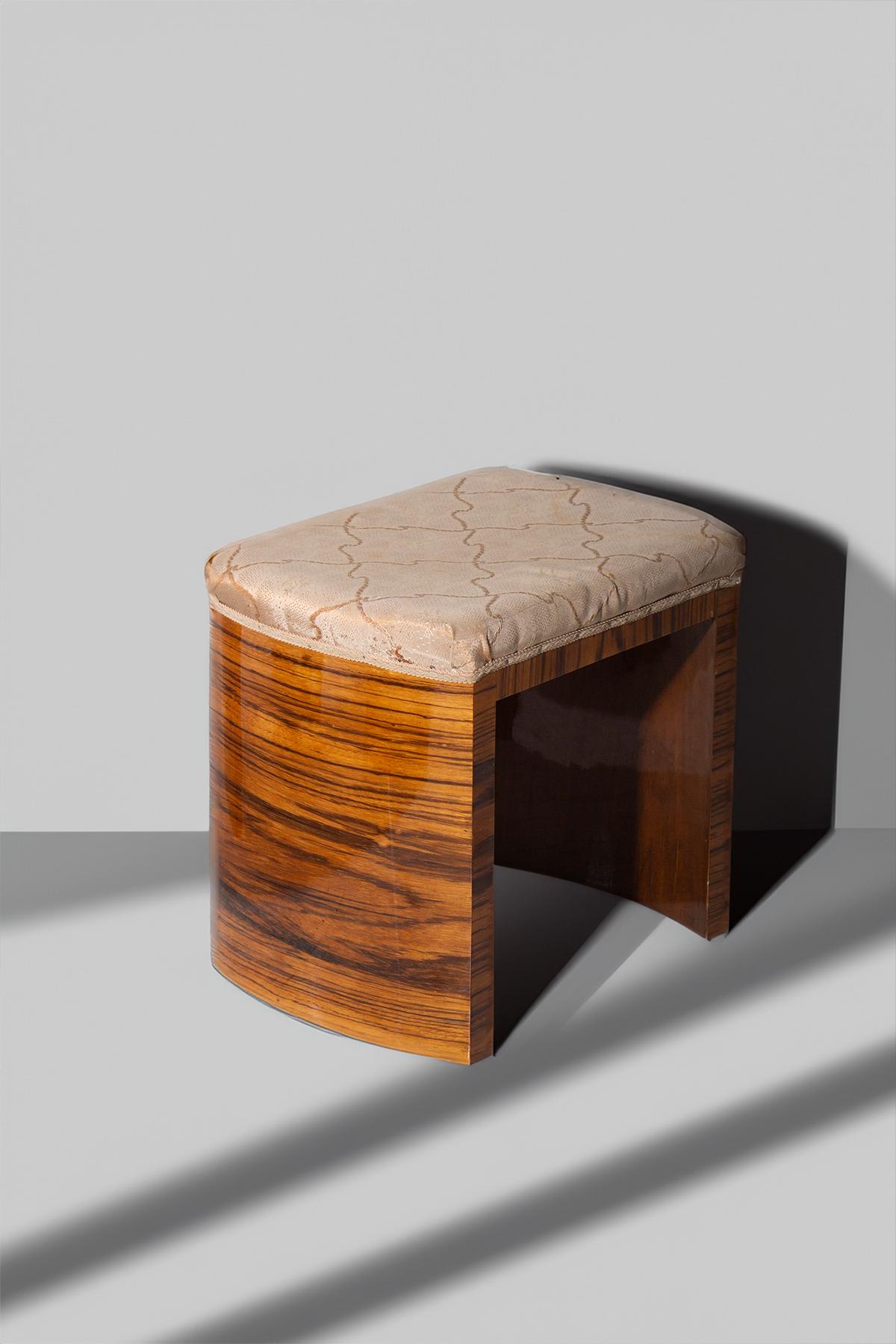 Set of Art Deco Stools in Briar Wood and Cotton 5