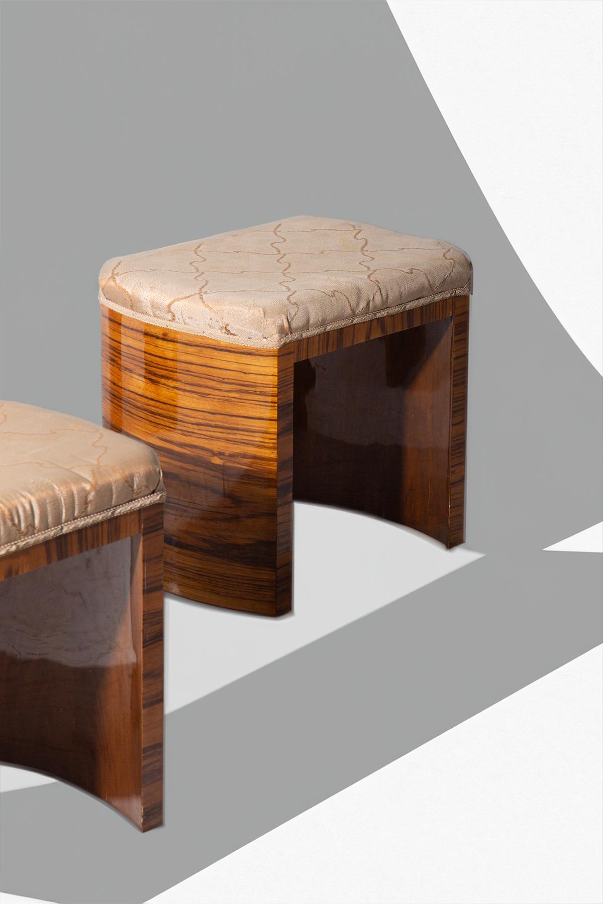 Mid-20th Century Set of Art Deco Stools in Briar Wood and Cotton