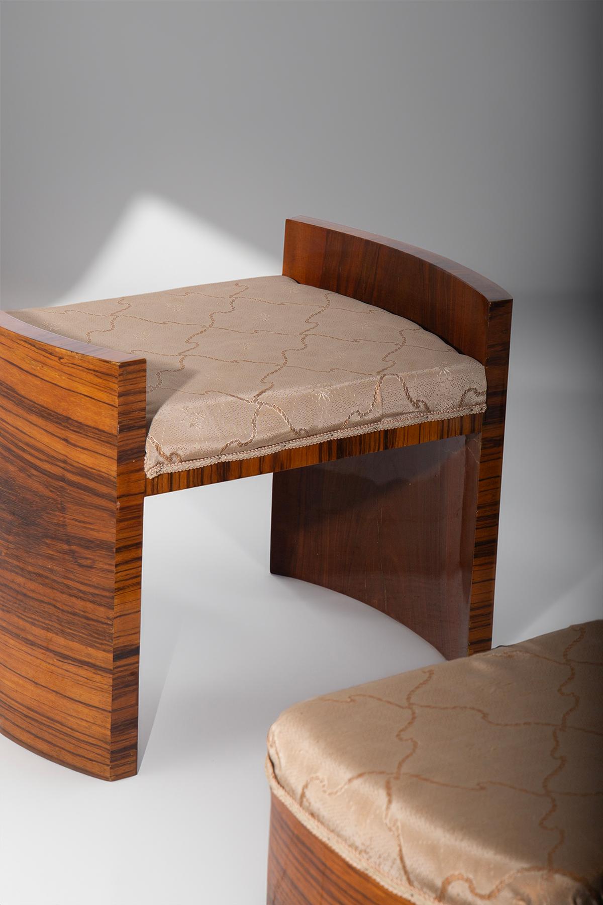 Set of Art Deco Stools in Briar Wood and Cotton 1