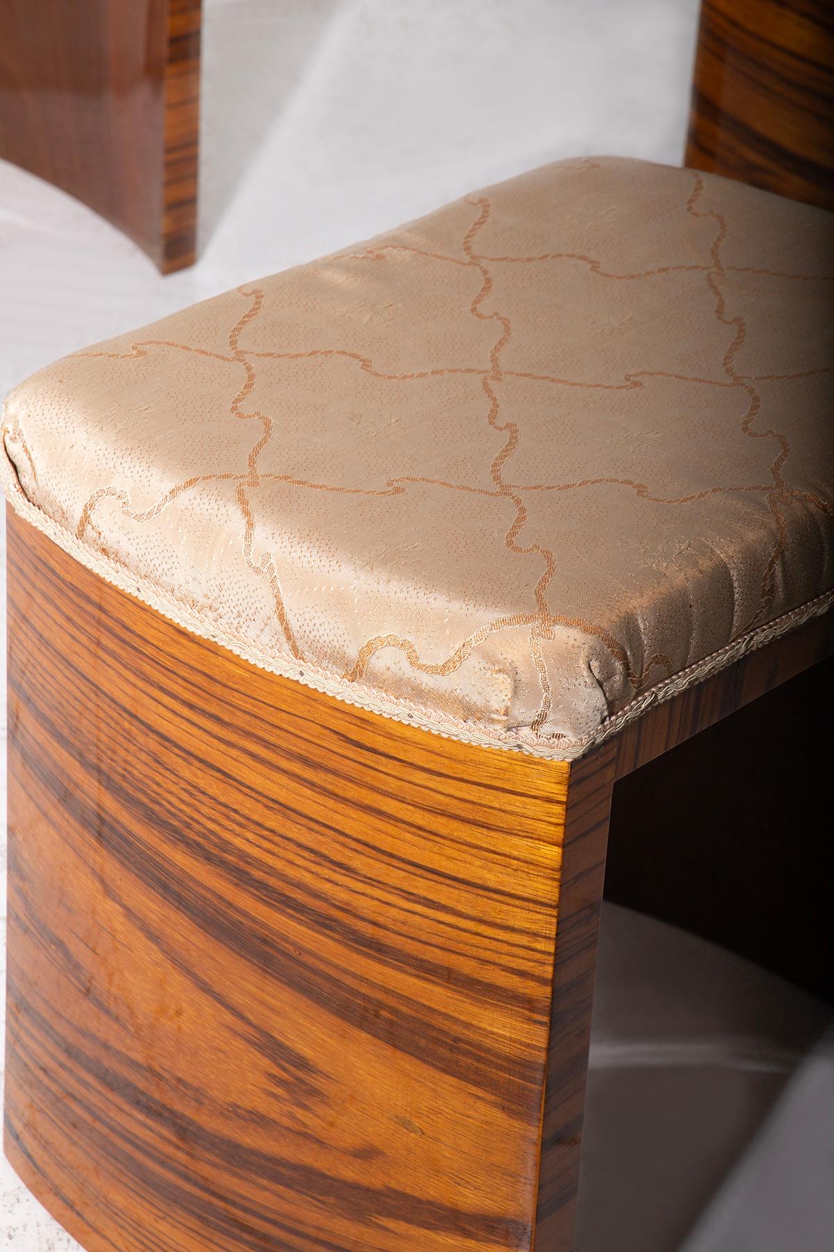 Set of Art Deco Stools in Briar Wood and Cotton 2