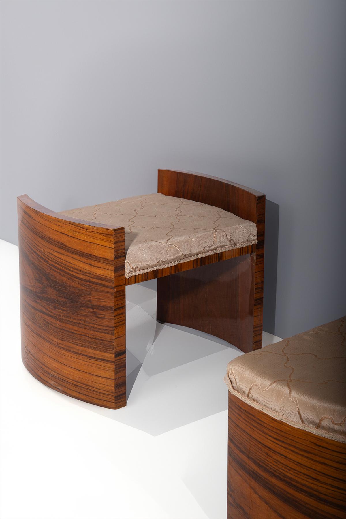 Set of Art Deco Stools in Briar Wood and Cotton 4