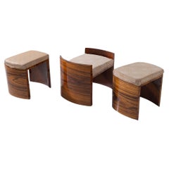 Set of Art Deco Stools in Briar Wood and Cotton