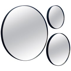 Set of Art Deco Style Eros Round Mirror with White Gold Mirror Black