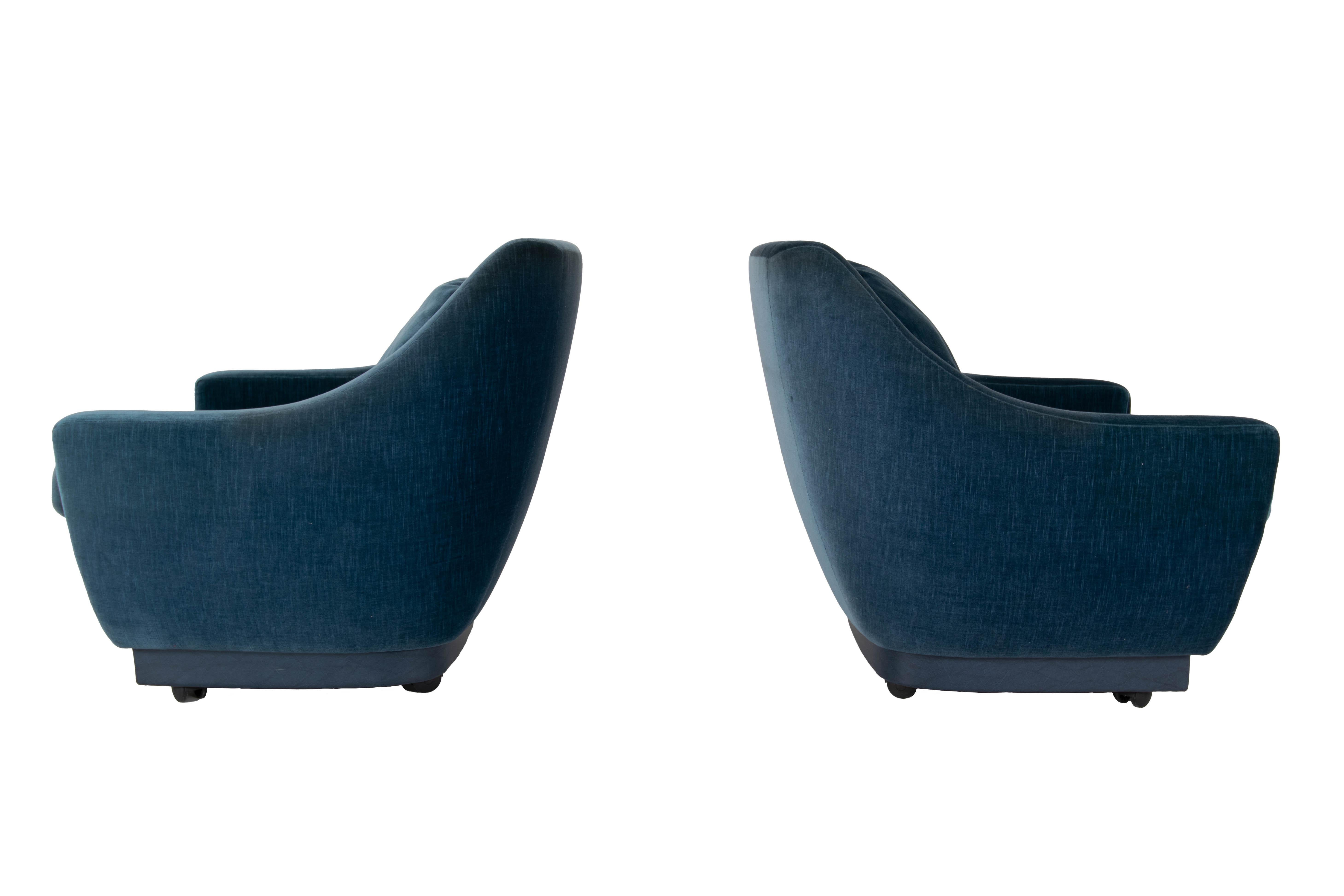 Dutch Set of Art Deco Style Lounge Chairs in Blue Velvet, the Netherlands