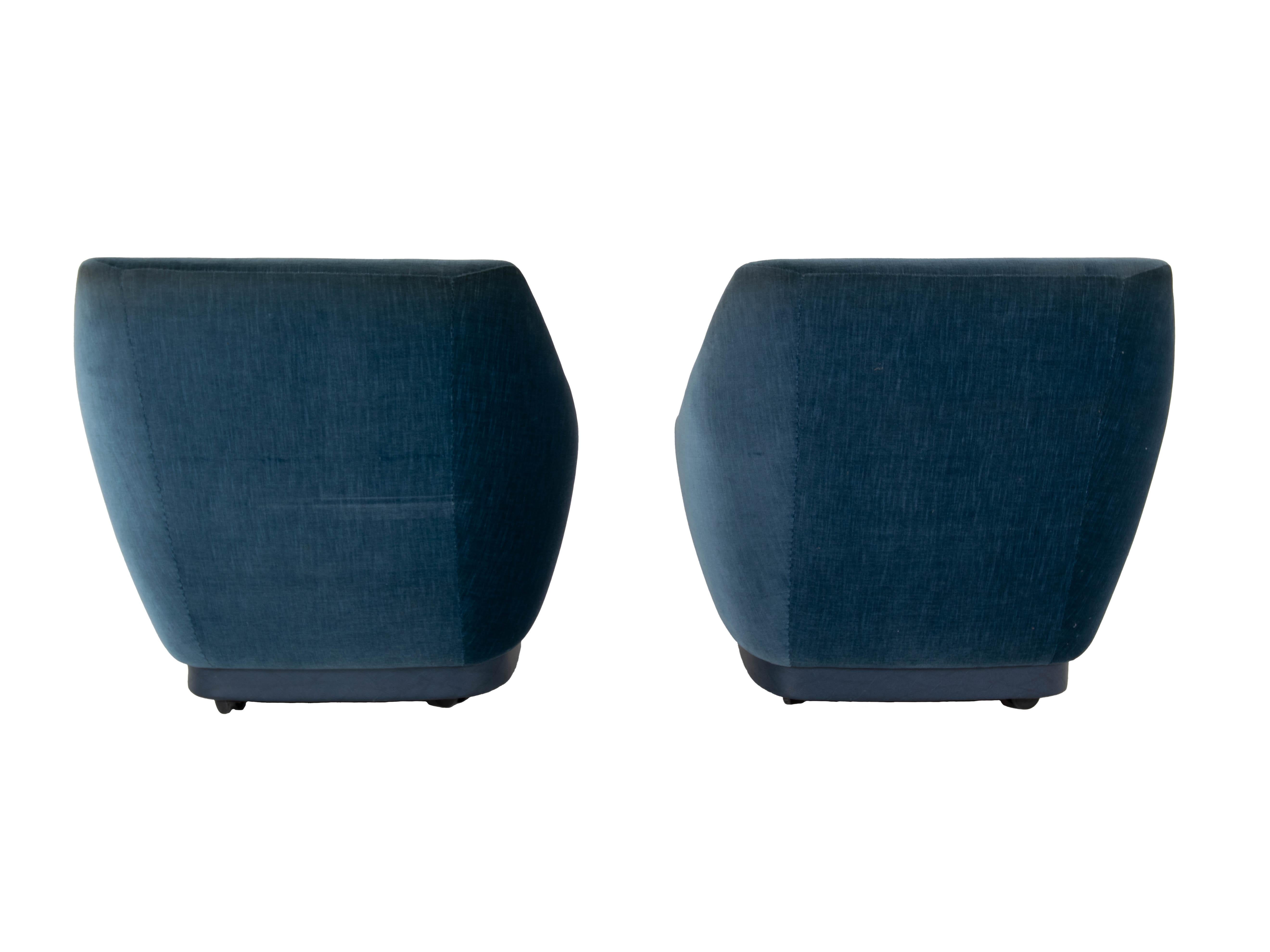 Mid-20th Century Set of Art Deco Style Lounge Chairs in Blue Velvet, the Netherlands
