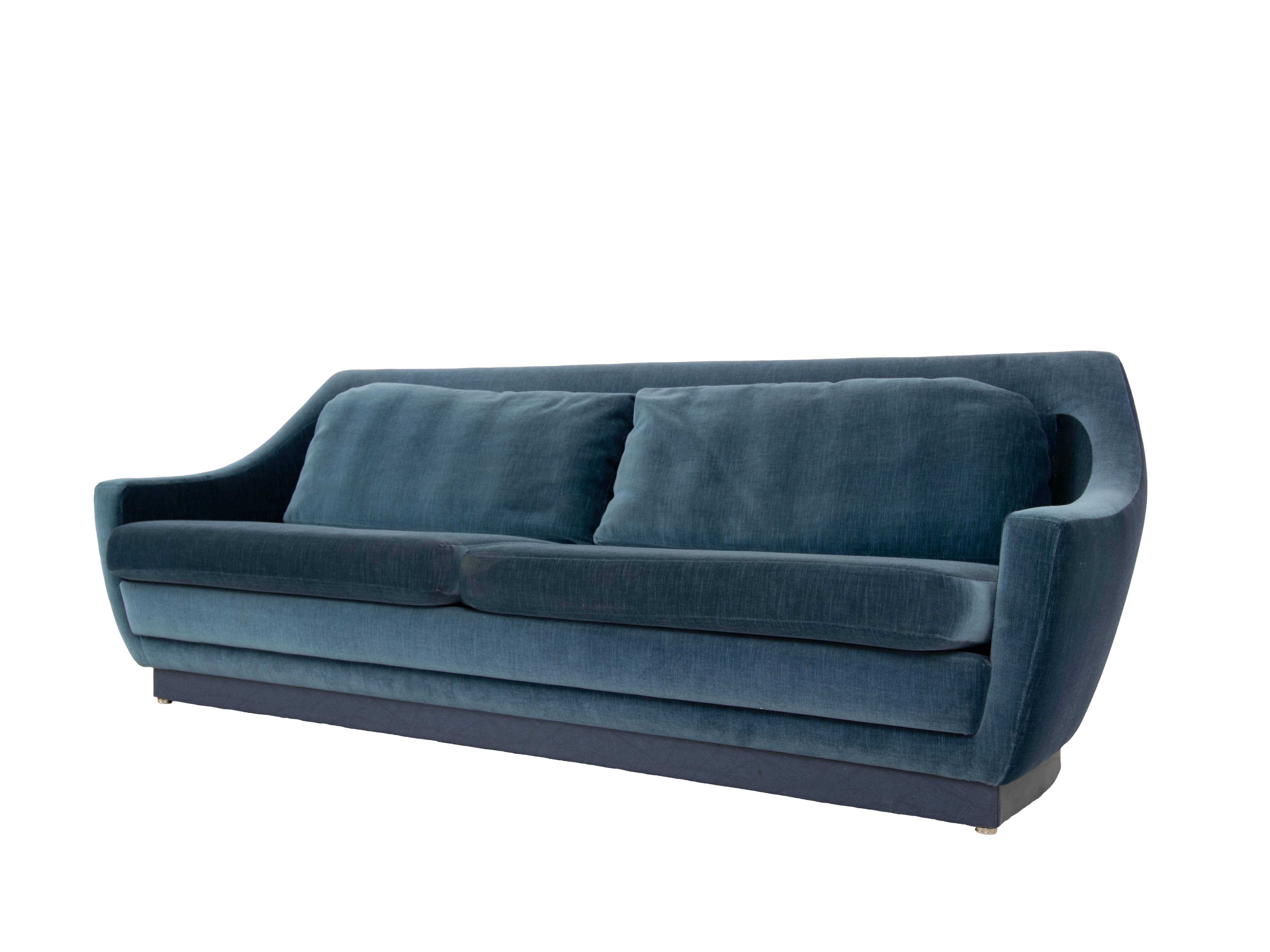 Dutch Set of Art Deco Style Velvet Blue Sofa and Two Lounge Chairs, the Netherlands