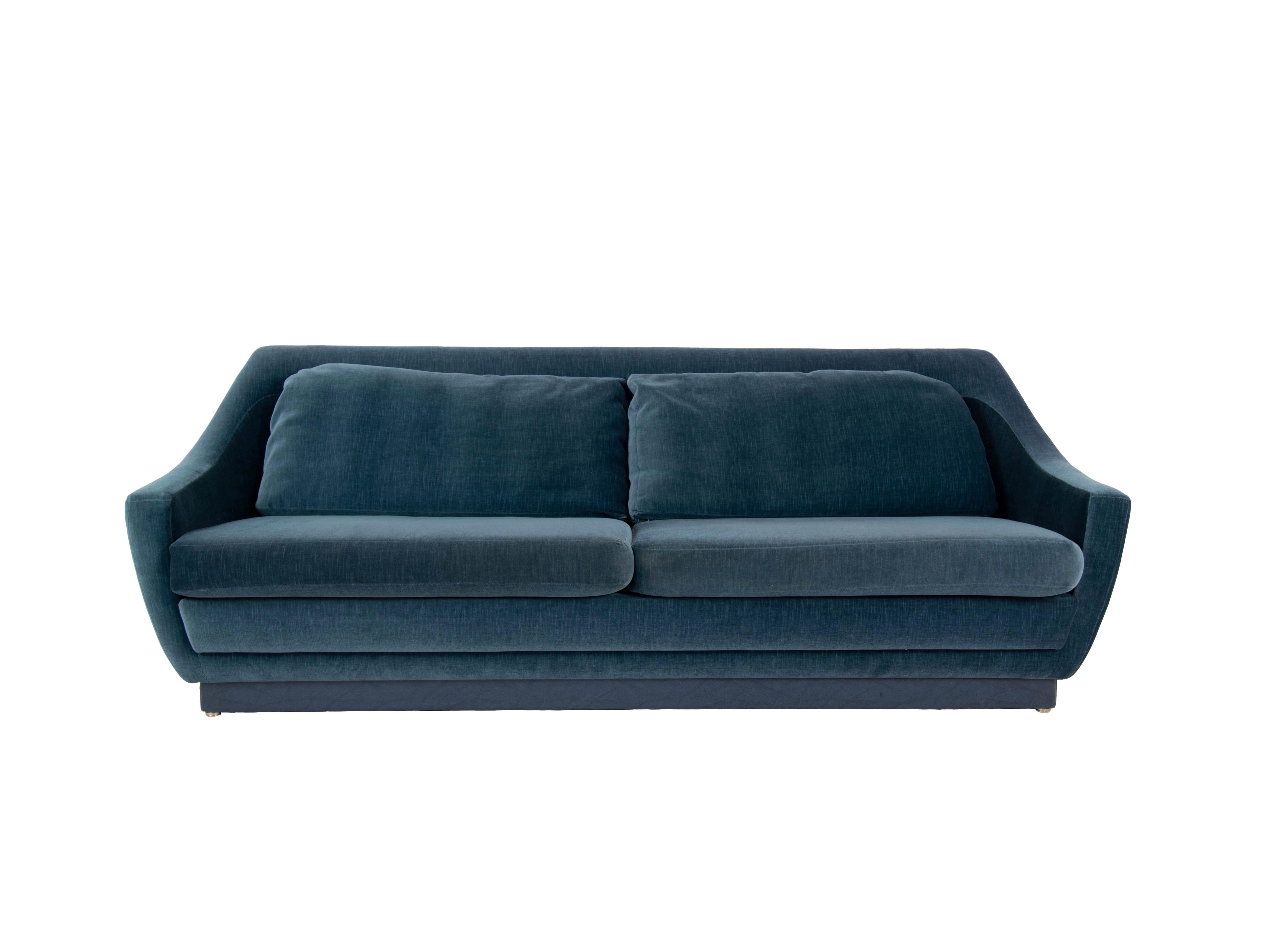 Mid-20th Century Set of Art Deco Style Velvet Blue Sofa and Two Lounge Chairs, the Netherlands