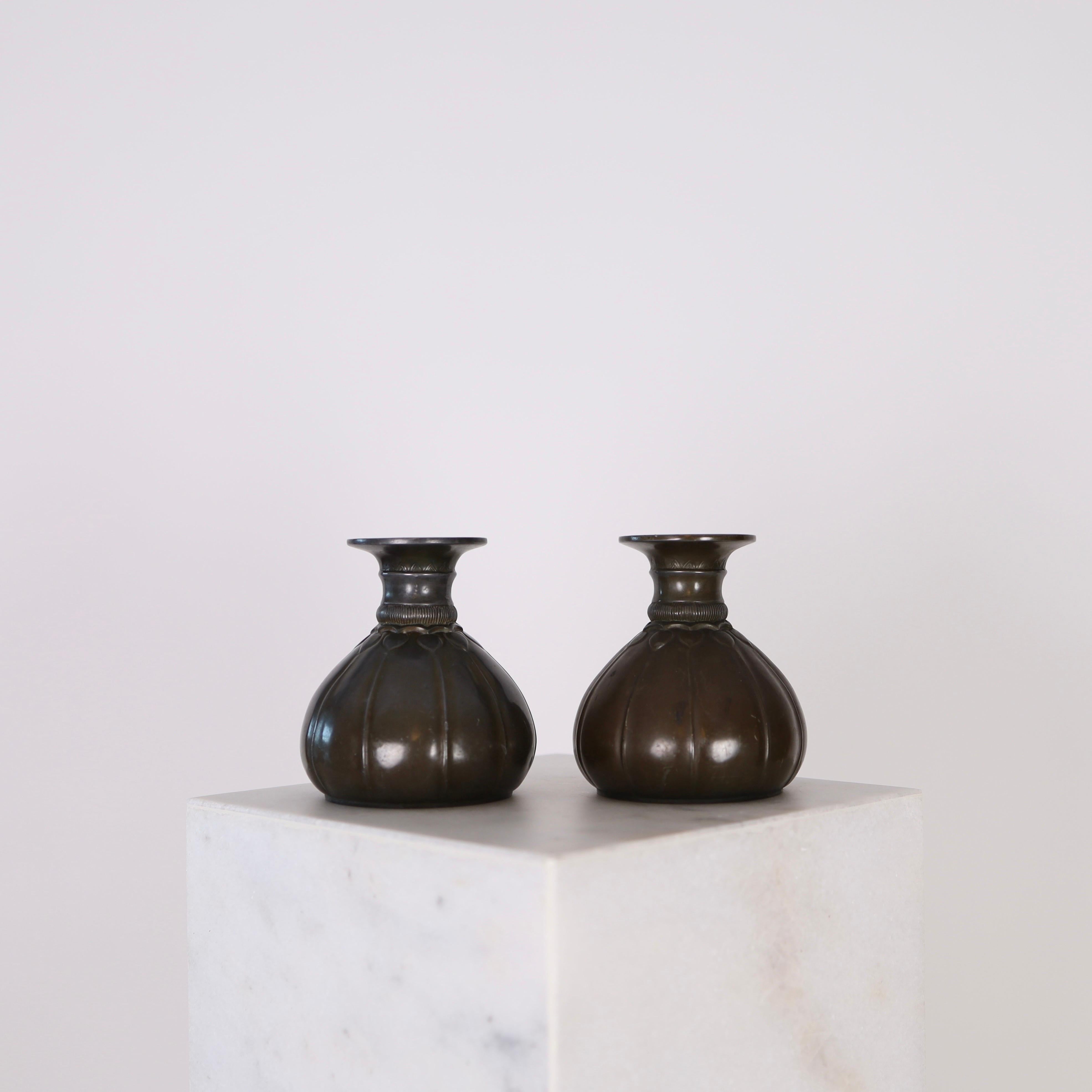 Metal Set of art deco vases by Just Andersen, 1920s, Denmark For Sale