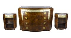 Set di comodini in legno Art Déco e coppia di comodini di Mercier Frères, Francia