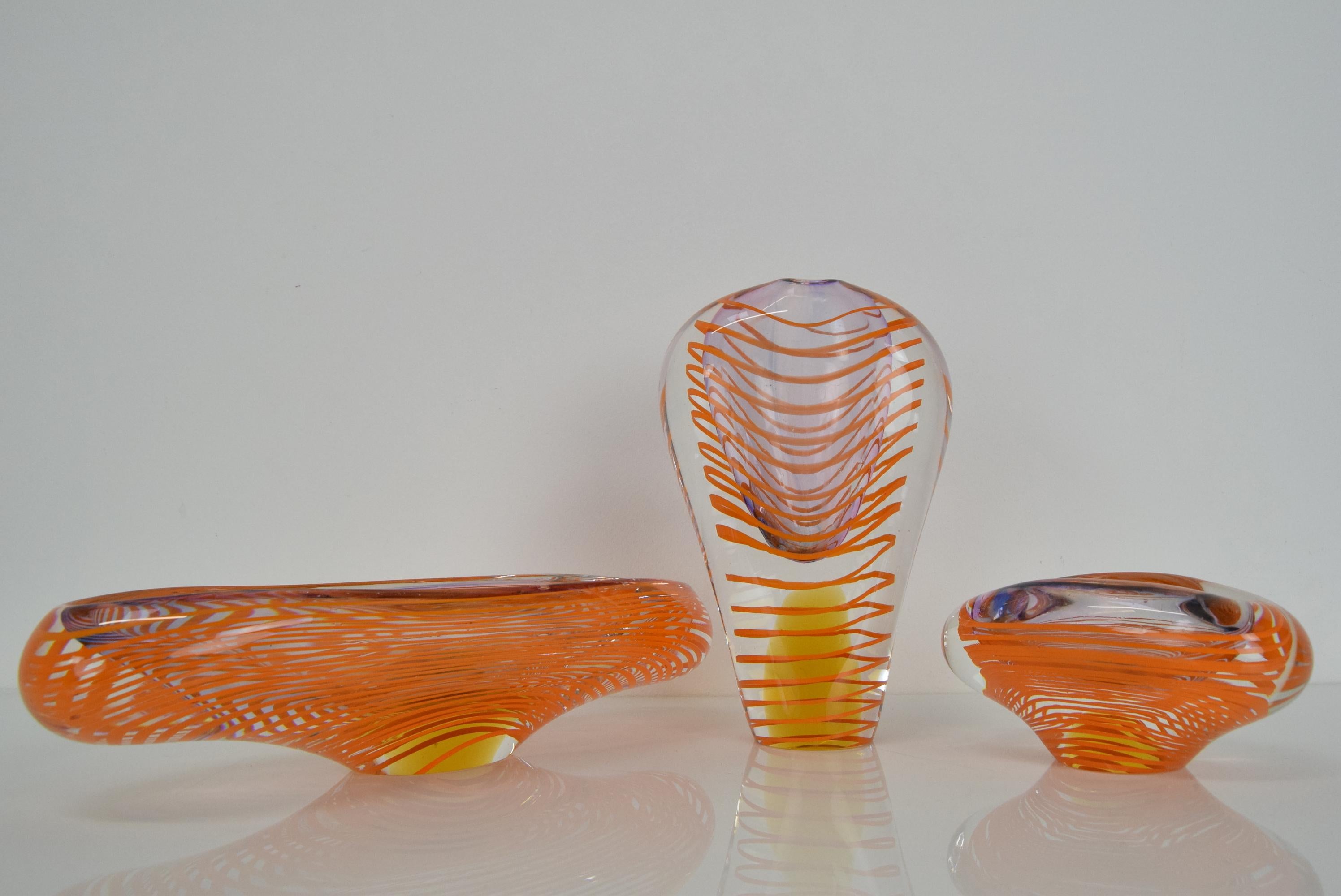 Mid-Century Modern Set of Art Glass by Ivo Rozsypal, Czechoslovakia, 1970's For Sale