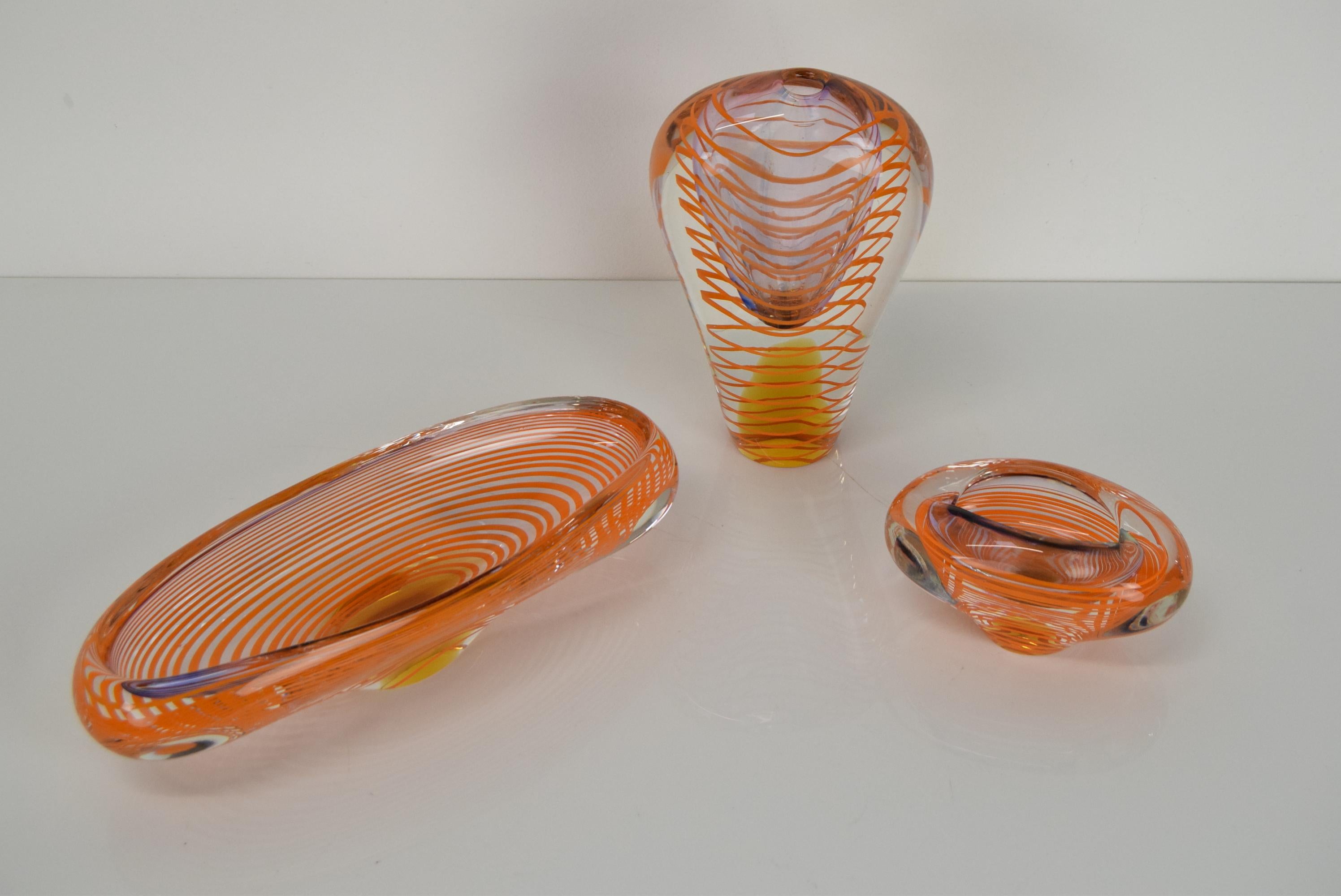Mid-Century Modern Set of Art Glass by Ivo Rozsypal, Czechoslovakia, 1970's For Sale