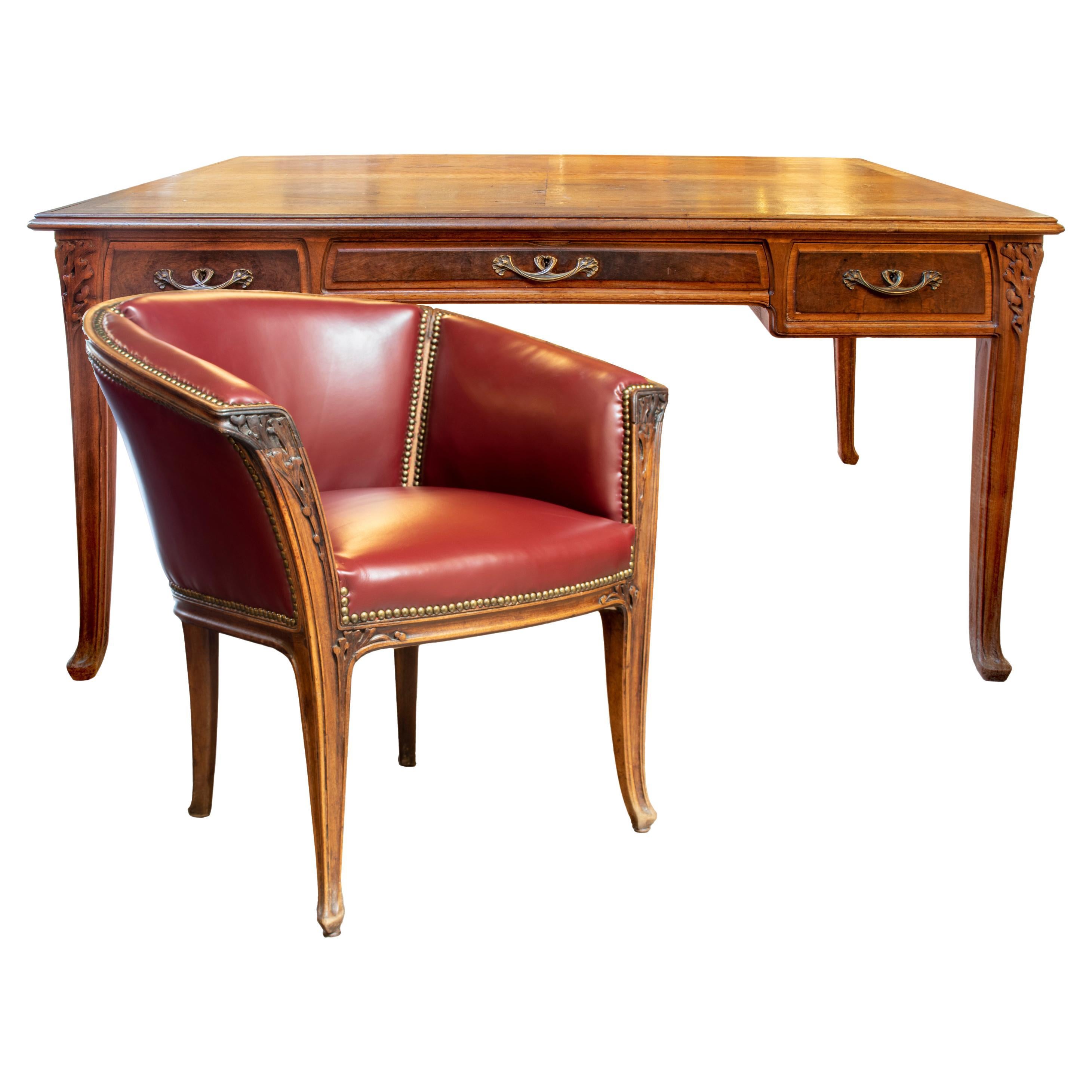Ensemble de bureau et de chaise Art Nouveau de la collection Seaweed de Louis Majorelle en vente