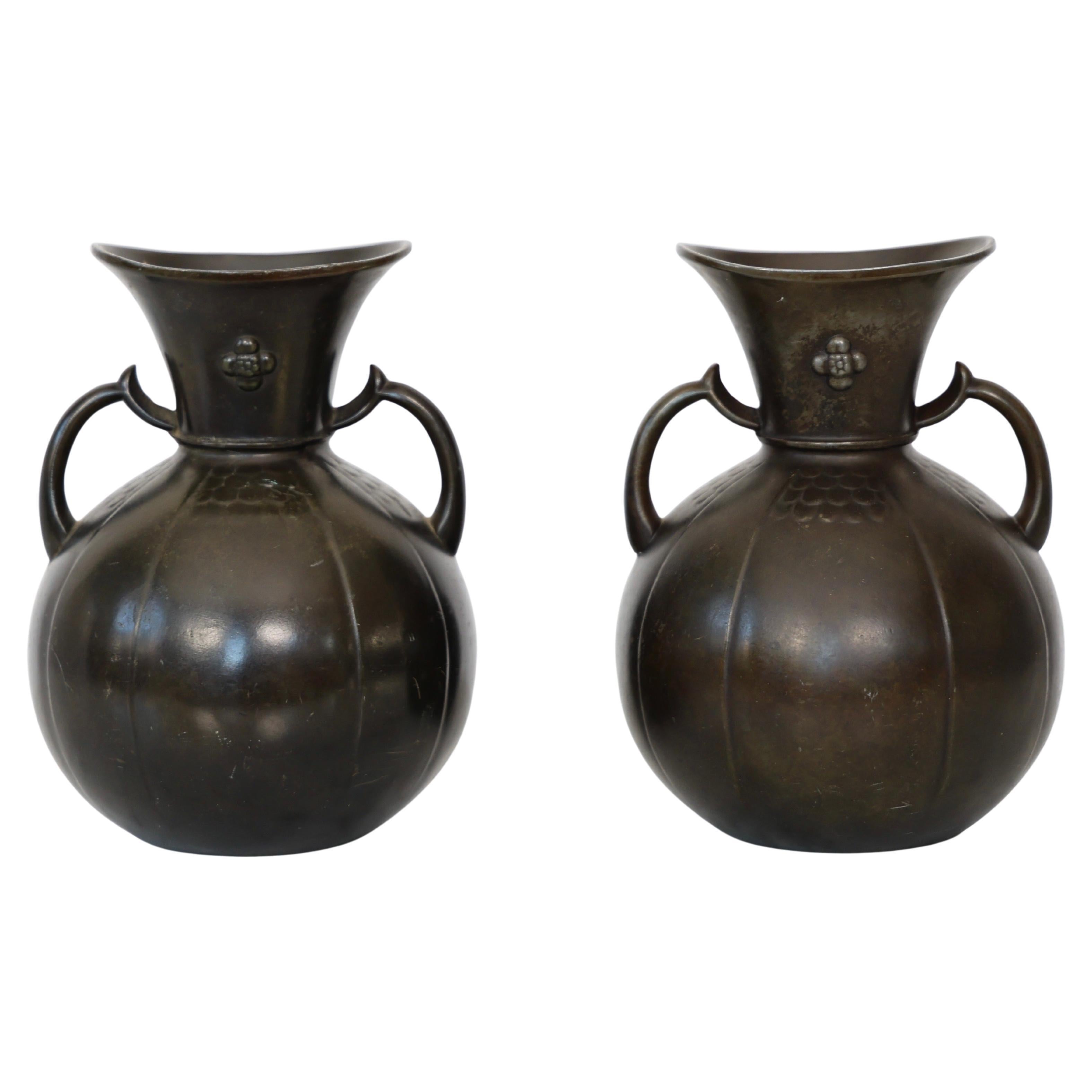 Set of Art Nouveau Diskometal Vase by Just Andersen, 1920s, Denmark