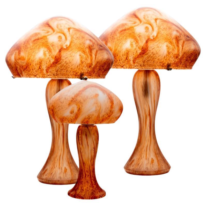 Set of Art Nouveau Style Mushroom Hand Blown, Table Floor lamps, France