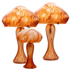 Vintage Set of Art Nouveau Style Mushroom Hand Blown, Table Floor lamps, France
