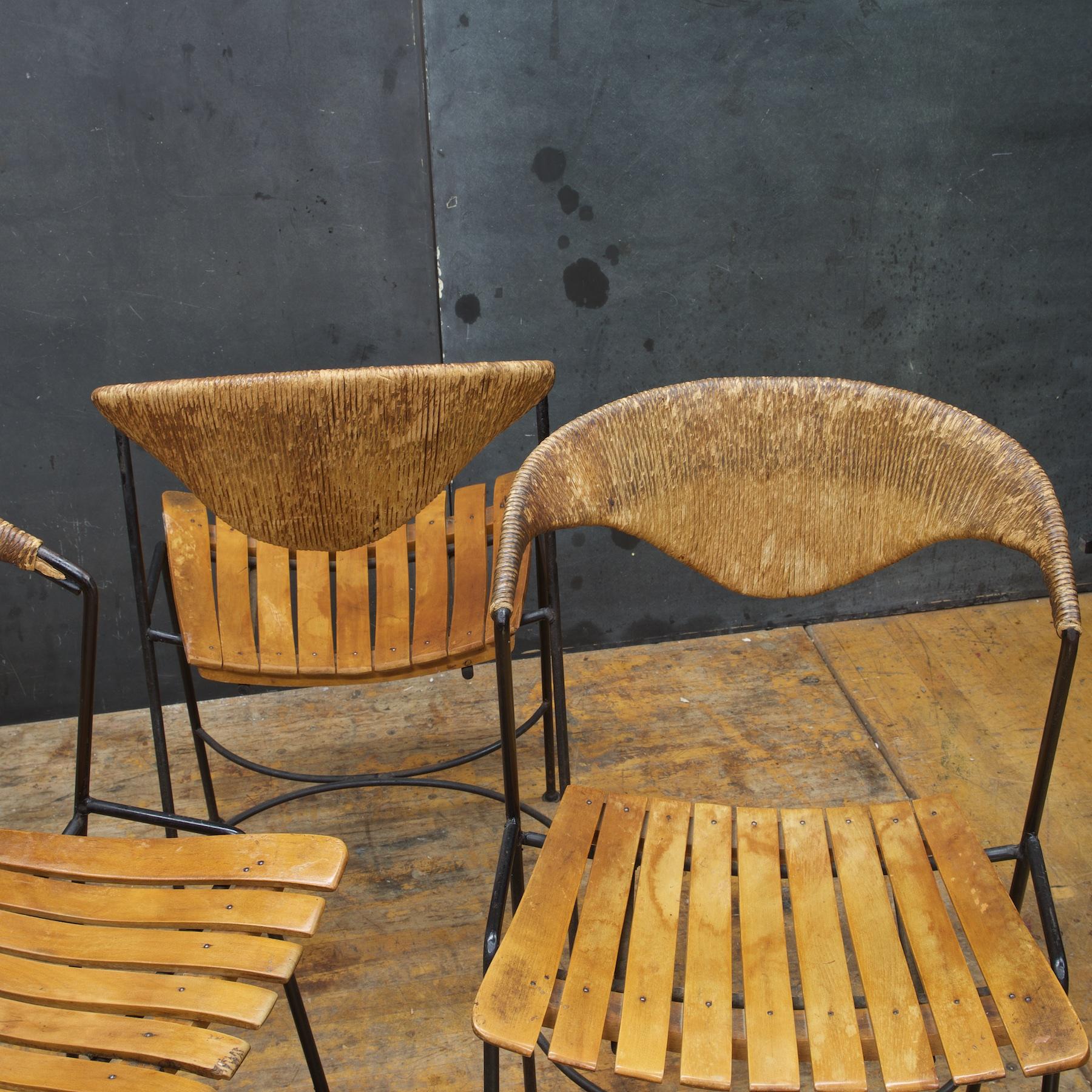 Enameled Set of Arthur Umanoff Iron Rope Porch Chairs Vintage Midcentury Tiki Mad Men McM