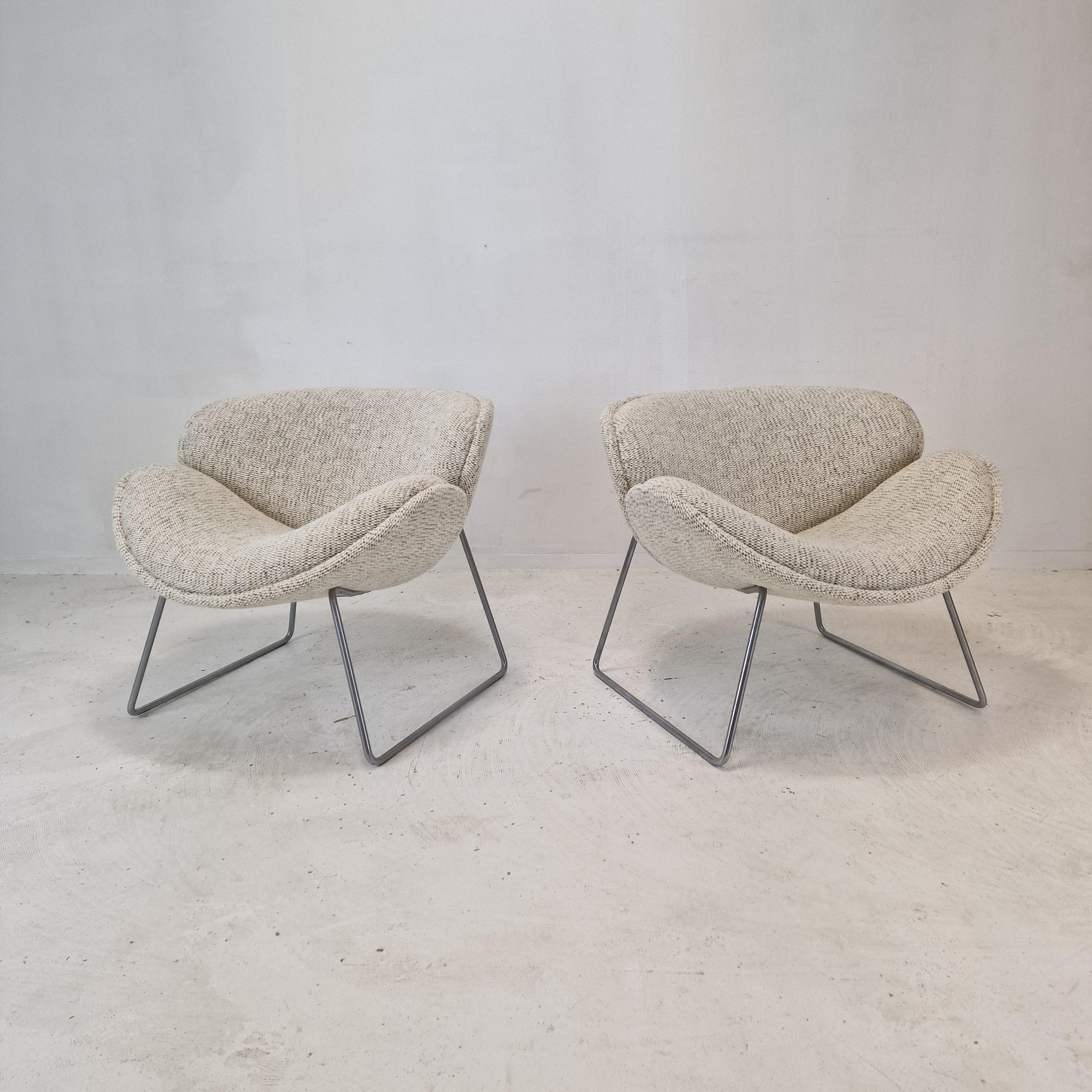 A beautiful set of the F438 Easy Chairs or Orange Slice Chairs.
This comfortable chair is designed in the late 1950's by Pierre Paulin for Artifort. 
This model was manufactured for a short period in the early 1960's as an anniversary, that's why it