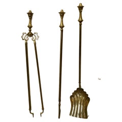 Antique Set of Arts & Crafts Brass Fireside Tools    
