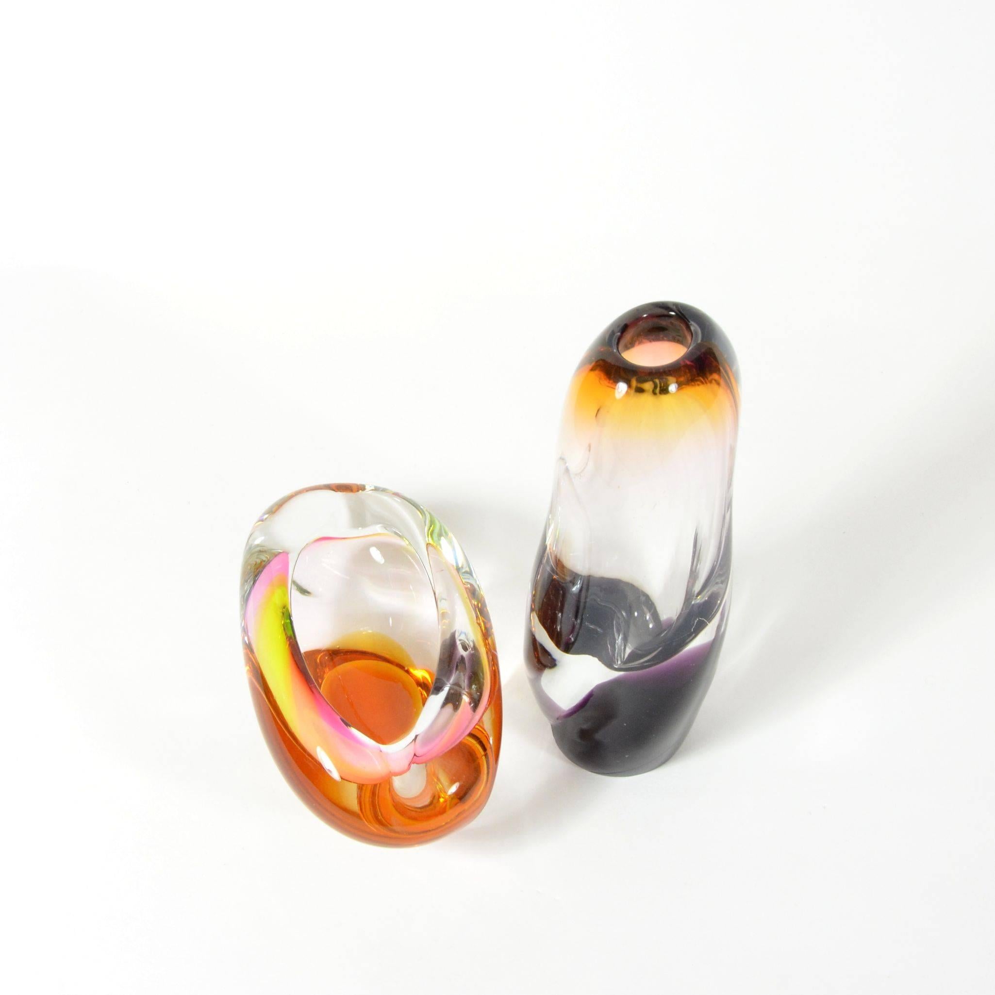 European Set of Ashtray and Blown Glass Vase, Czechoslovakia, 1960s For Sale