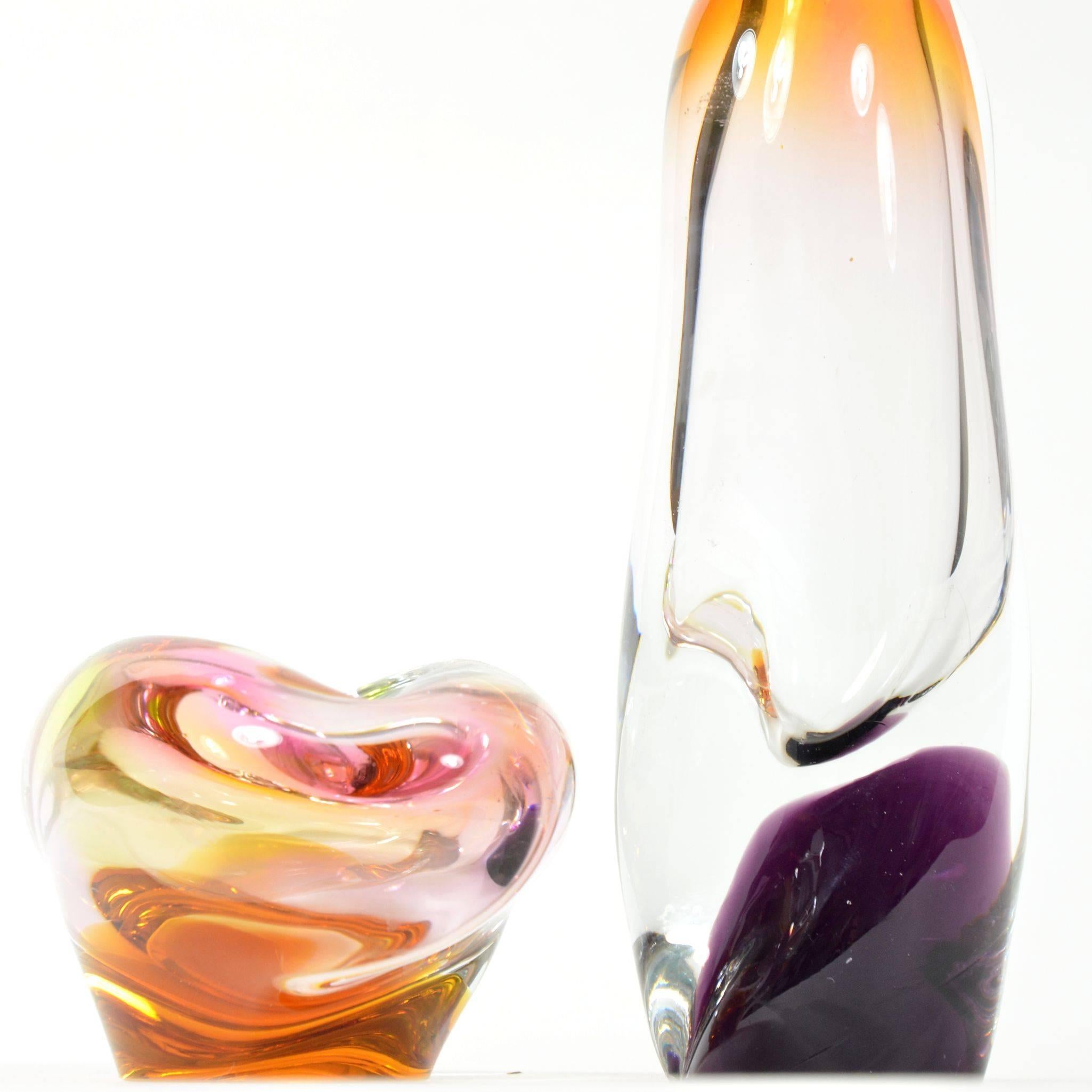 Set of Ashtray and Blown Glass Vase, Czechoslovakia, 1960s In Good Condition For Sale In Zbiroh, CZ