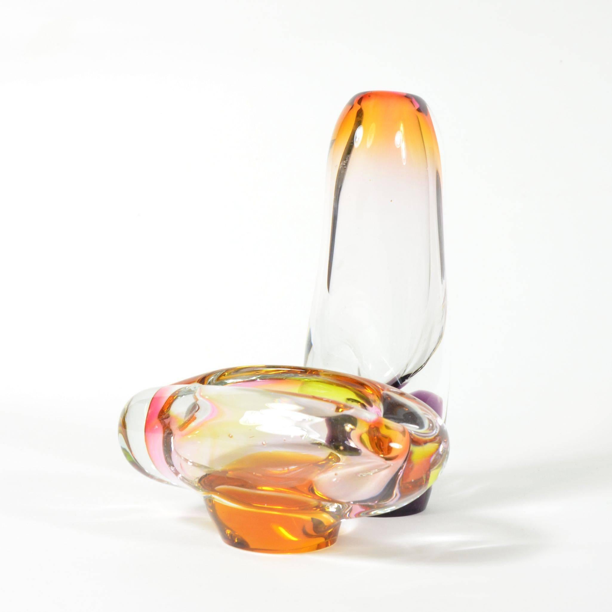 20th Century Set of Ashtray and Blown Glass Vase, Czechoslovakia, 1960s For Sale