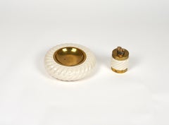 Set of Ashtray and Lighter in Ceramic and Brass by Tommaso Barbi, Italy 1970s