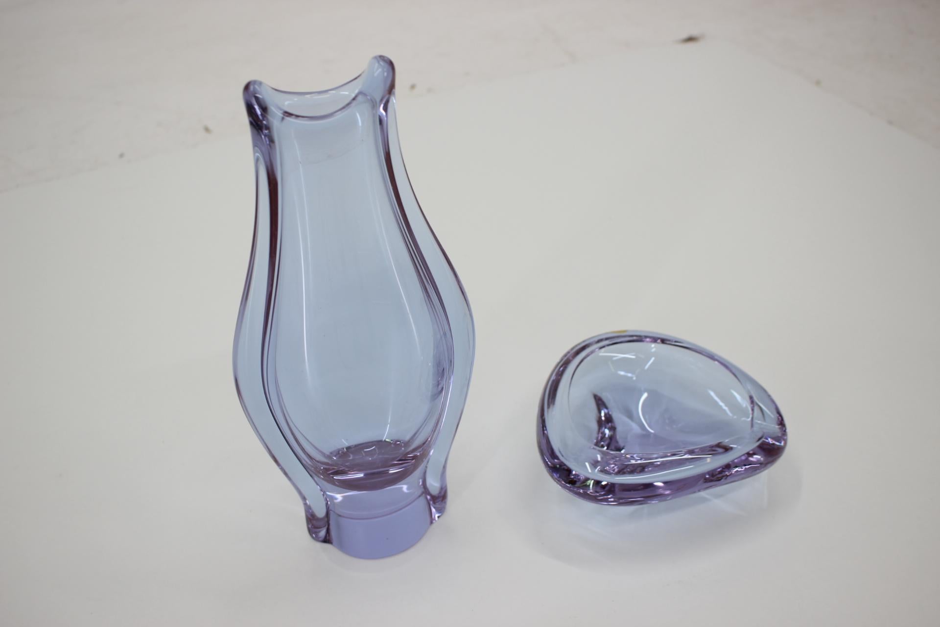 Glass Set of Ashtray and Vase/Železnobrodské Sklo, 1960s