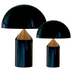 Set von 'Atollo' Große und mittelgroße schwarze Tischlampe, entworfen von Vico Magistretti