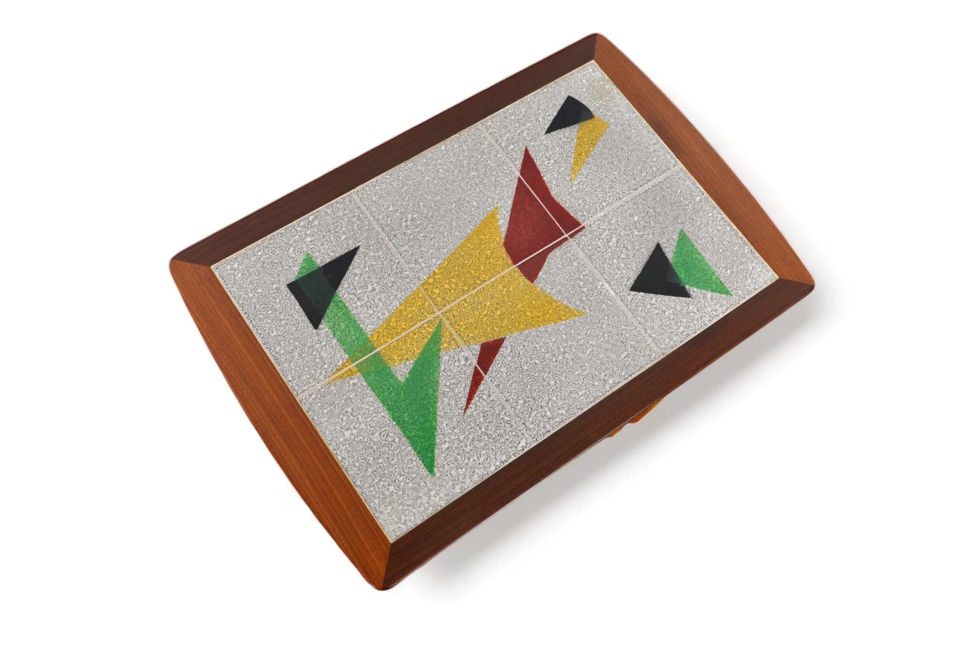Mid-Century Modern Set Of Atomic Teak Nesting Table With Tile Tops