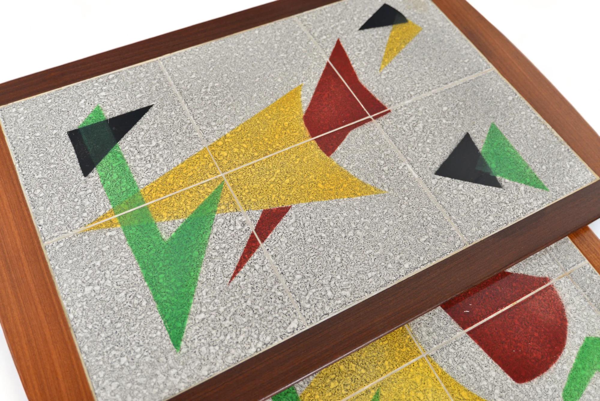 Danish Set Of Atomic Teak Nesting Table With Tile Tops