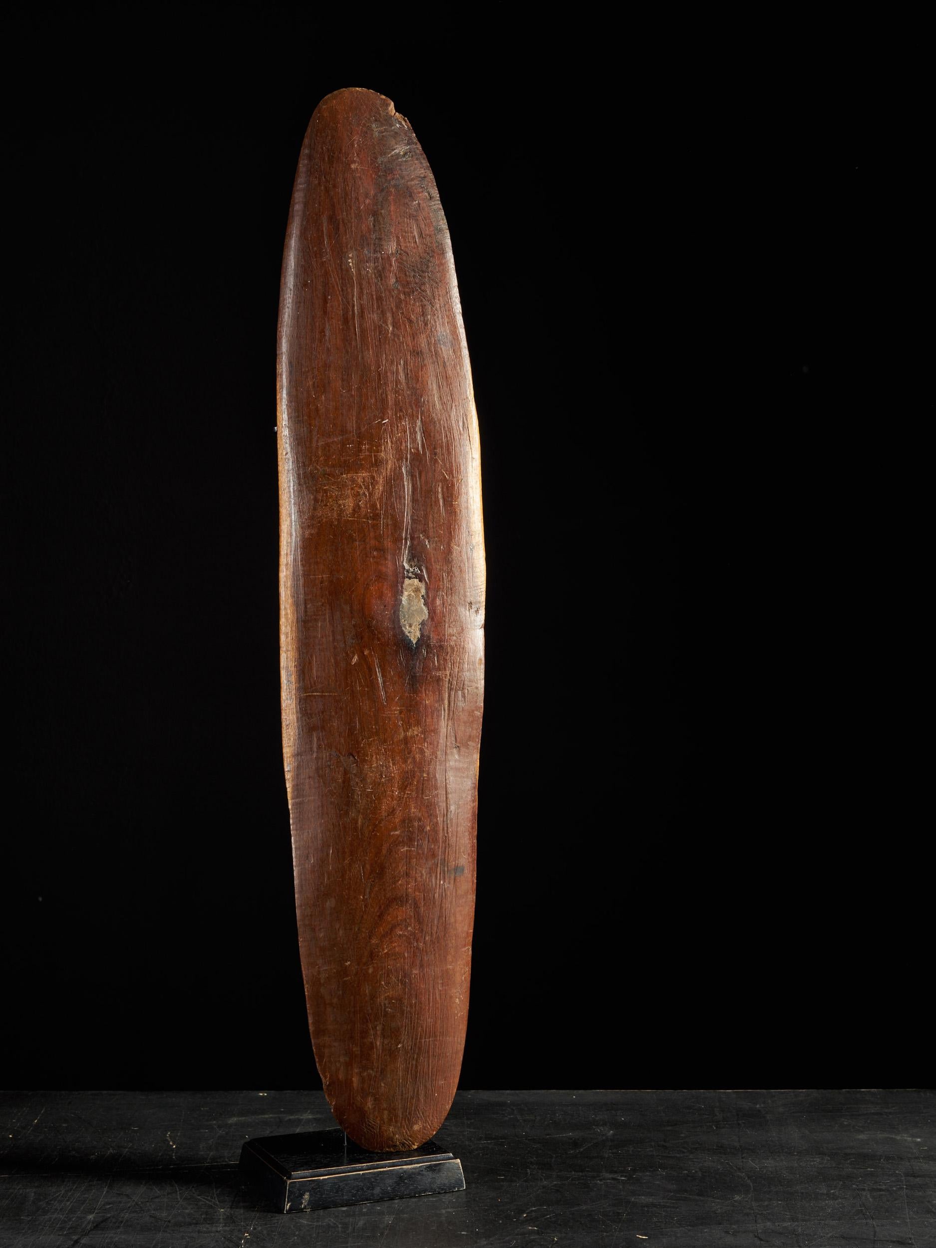 Hand-Carved Set of Australian Aboriginal Items with Spear Thrower, Shield and Boomerang