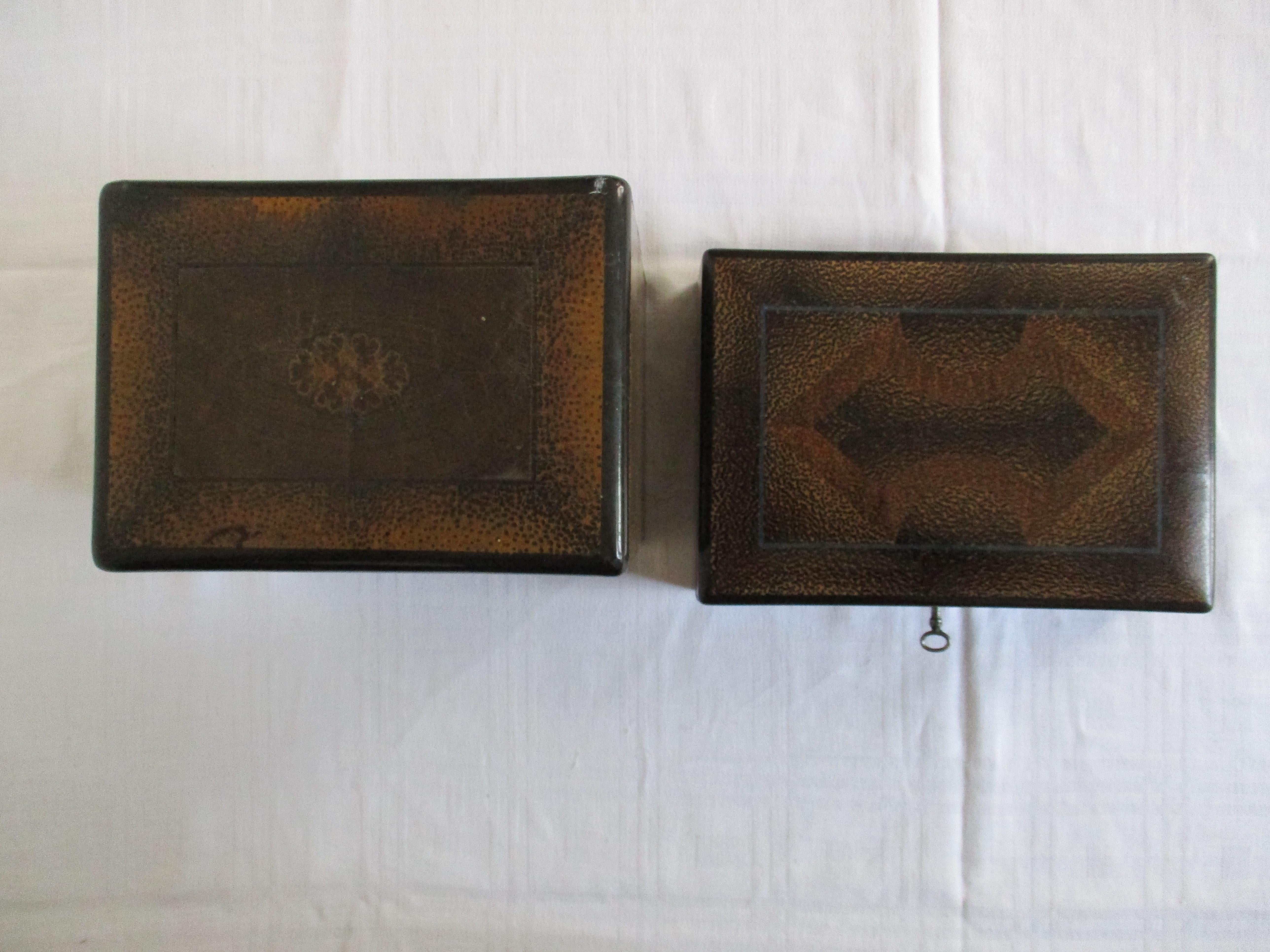 A set of beautiful tobacco boxes made in Austria. 
Made i.n the Art Nouveau/Art Deco period. 

The measurements are: 
Depth: 14.5 cm - Width: 21 cm - Height: 6.5 cm
Depth: 12.5 cm - Width: 17 cm - Height: 16.5 cm