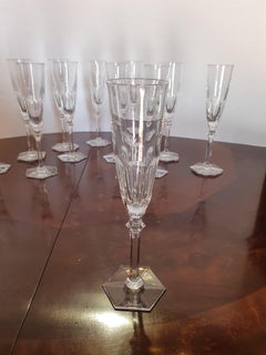 Set of Baccarat Crystal 12 Champagne Flutes "Harcourt Eve" Stemware, France, New