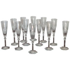 Set of Baccarat Crystal 12 Champagne Flutes "Harcourt Eve" Stemware, France, New