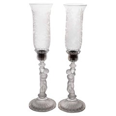 Baccarat Signed, Set of 2 Clear and Amethist Crystal Vases, France