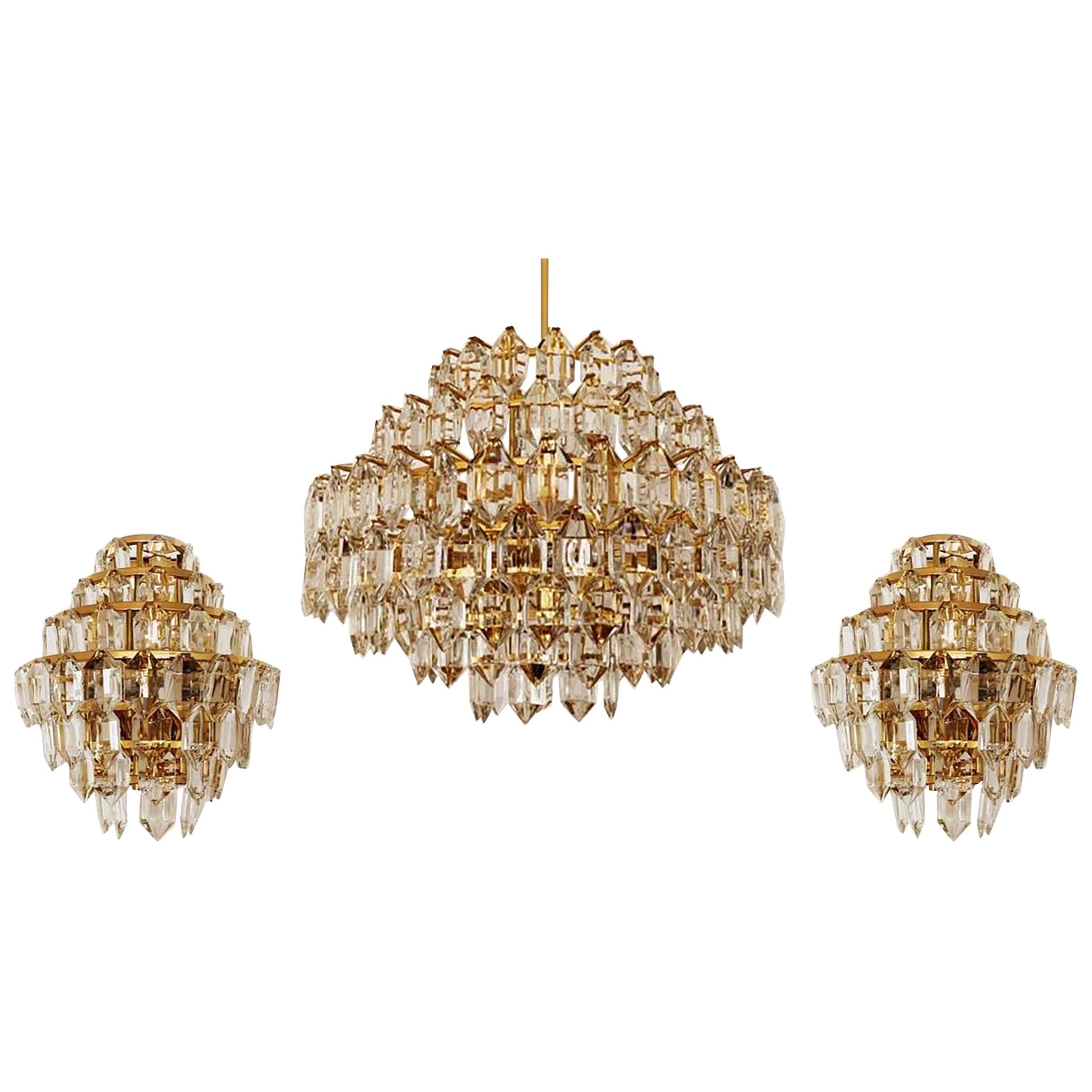 Set of Bakalowits & Sohne Chandelier and 2 Wall Lights, 1960s For Sale