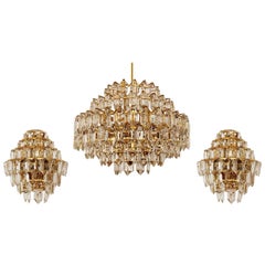 Set of Bakalowits & Sohne Chandeliers, Brass and Crystal Glass, Austria, 1960s