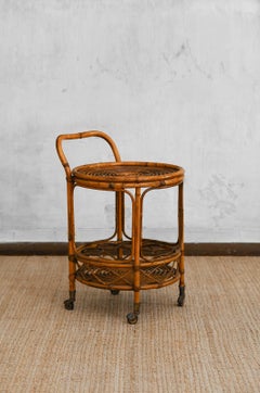 Set of bamboo cane cart and circular side table, 1960s