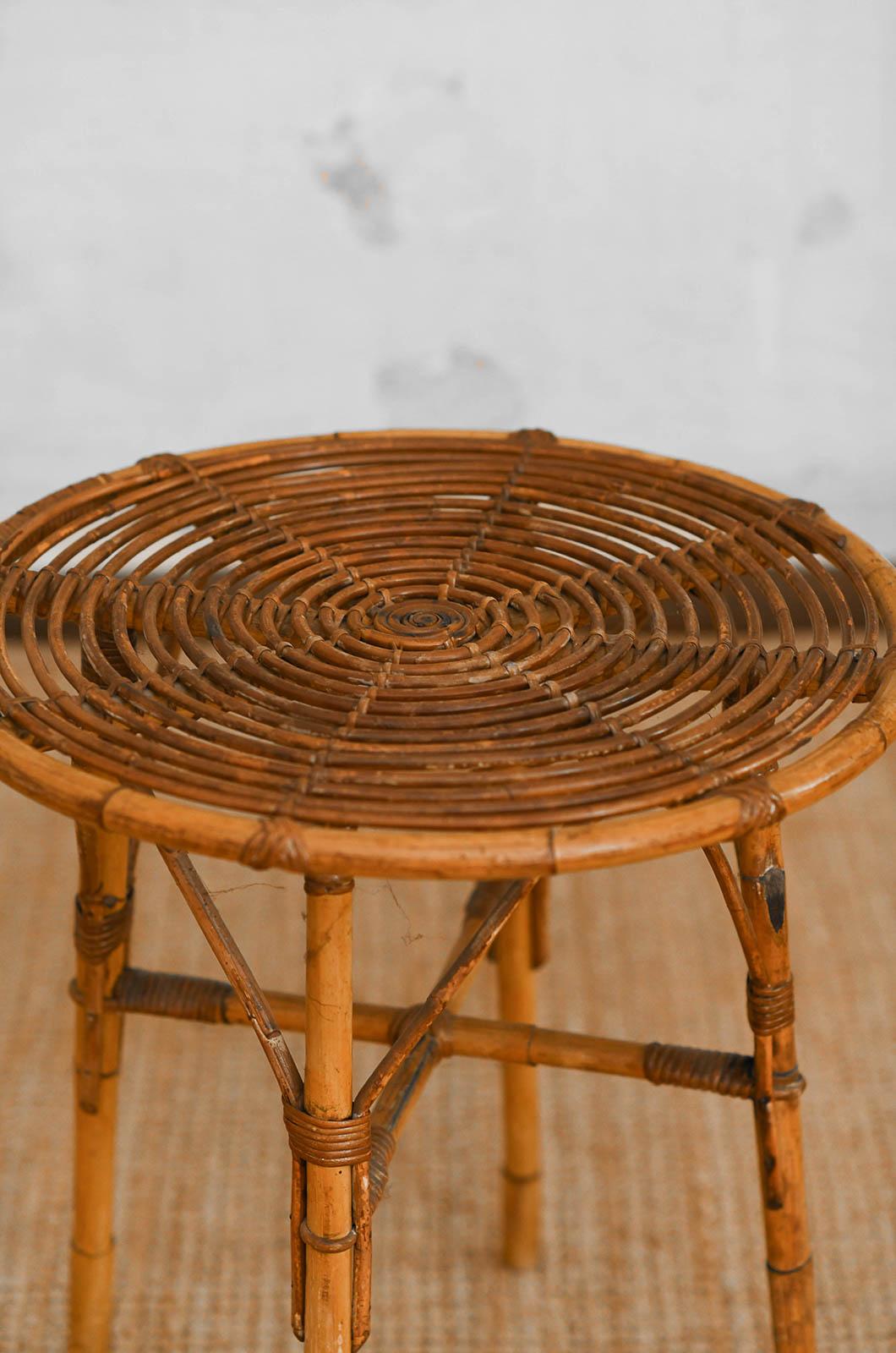 Set of bamboo cane cart and circular side table, 1960s For Sale 2