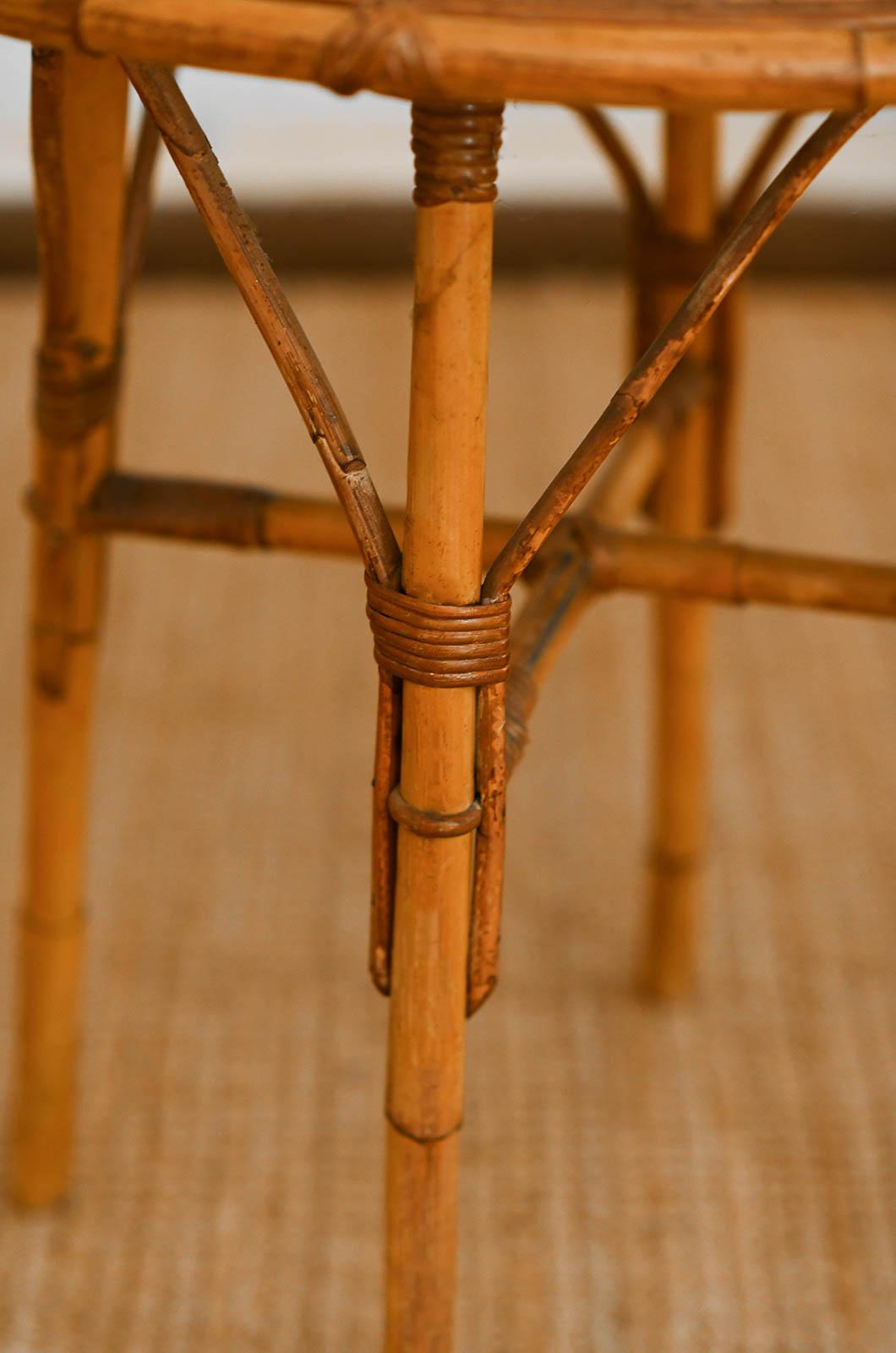 Set of bamboo cane cart and circular side table, 1960s For Sale 4
