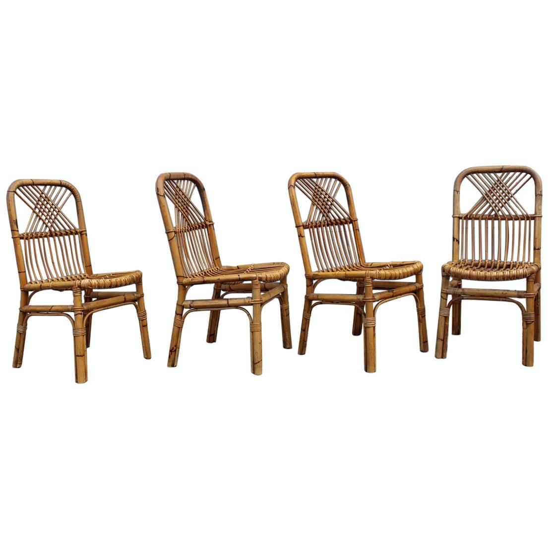 Set of Bamboo Midcentury Chairs  Design 1950s Italian Style