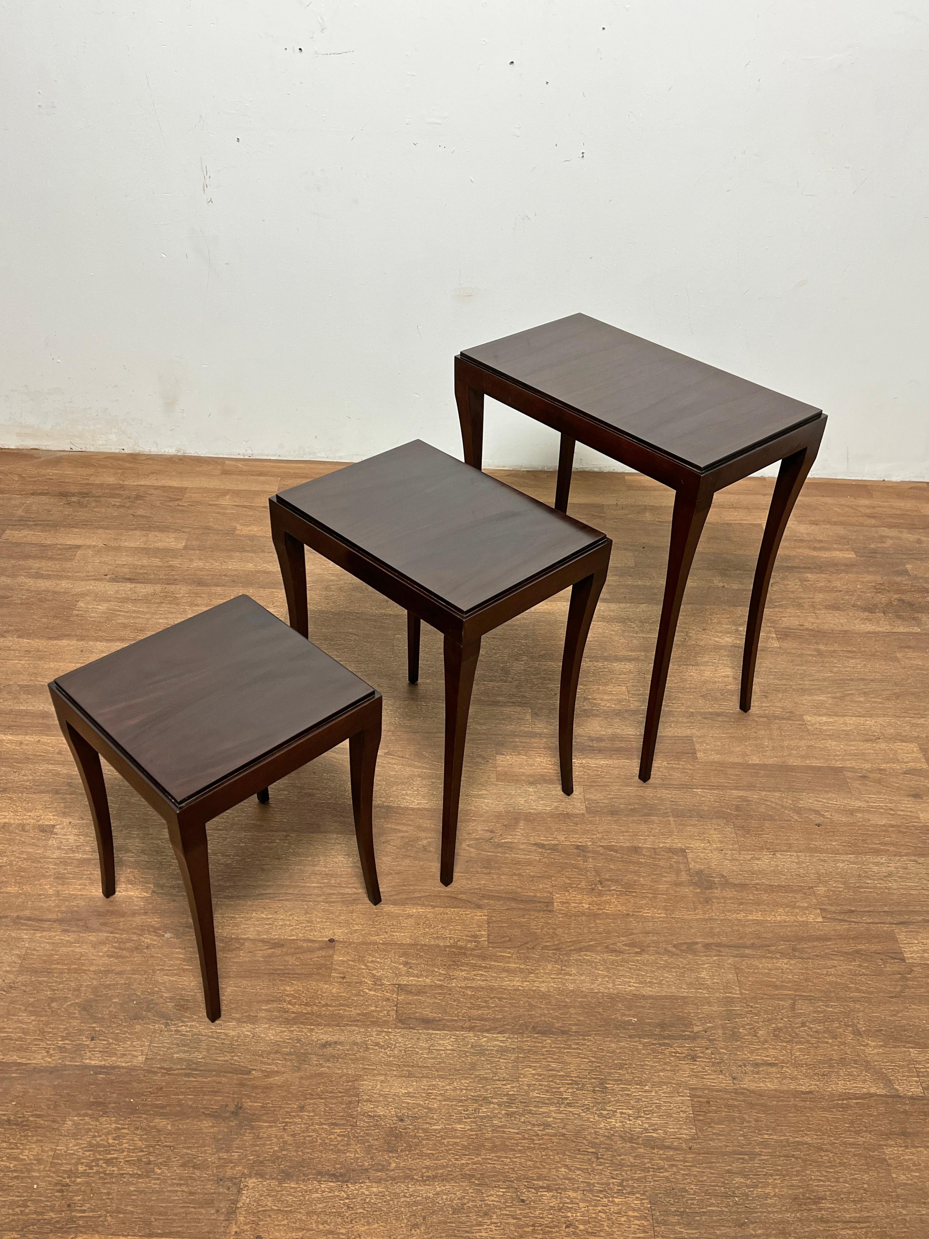 Mid-Century Modern Set of Barbara Barry for Baker Furniture Mahogany Nesting Tables Circa 1980s For Sale