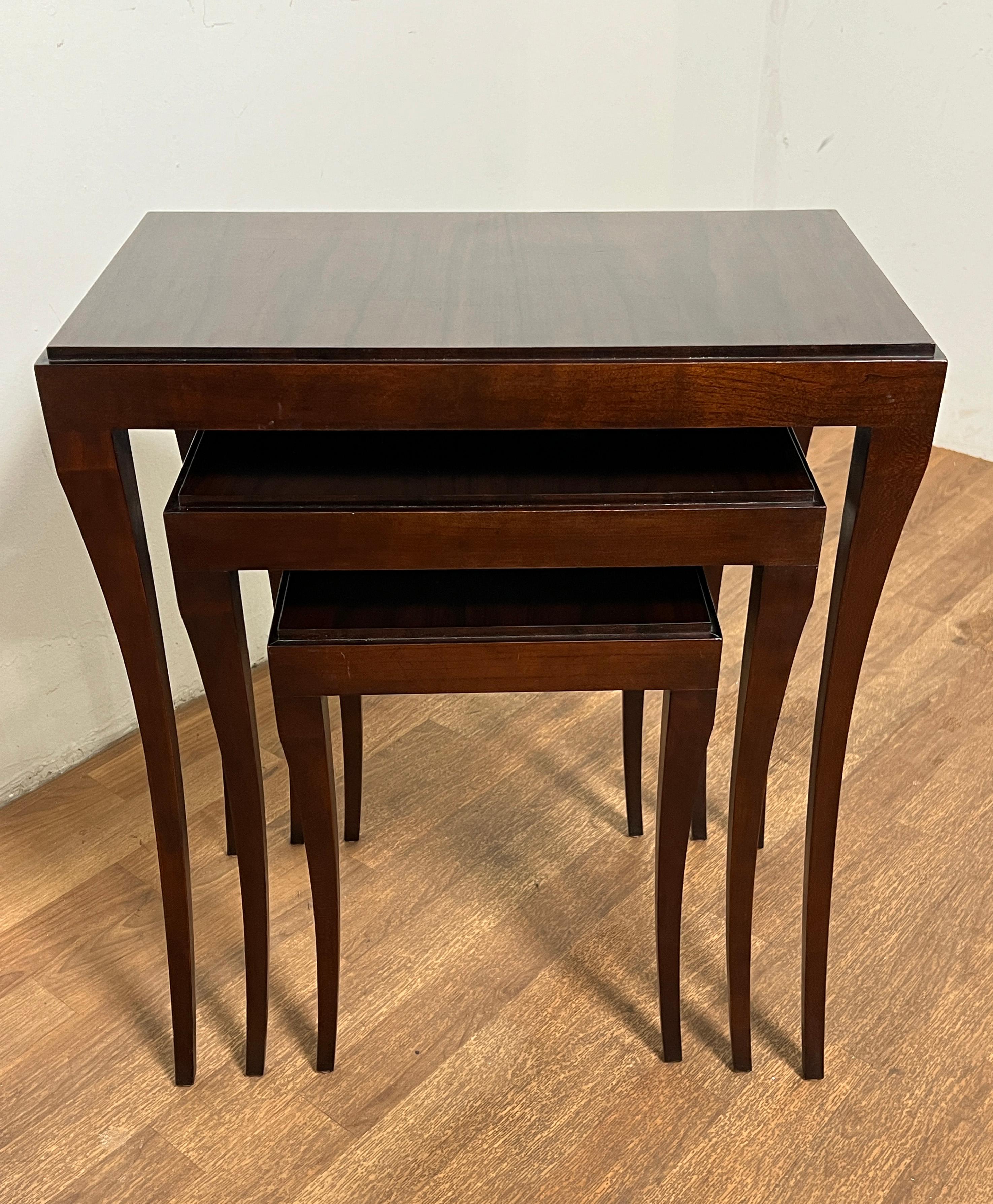 Set of Barbara Barry for Baker Furniture Mahogany Nesting Tables Circa 1980s For Sale 1