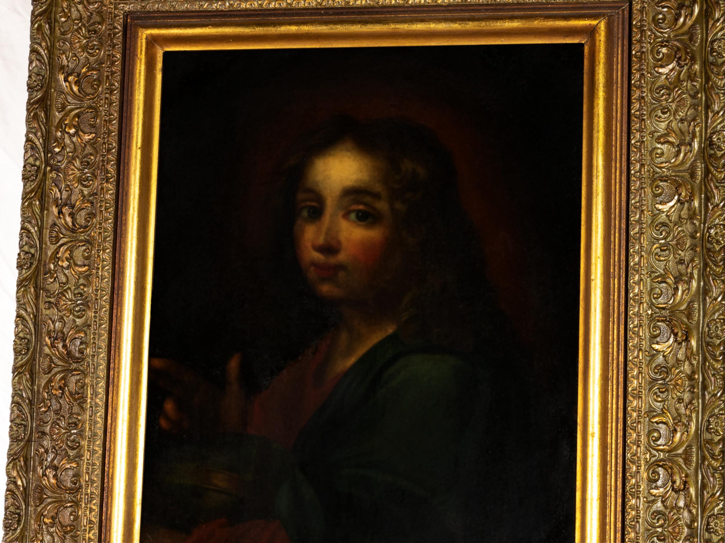 A pair of Oil Italian Baroque paintings:

-  A 17th Century baroque painting of a sideview of Jesus Christ Salvator Mundi or Saviour of the World in sfumato 
Saint Savior of the World, a title given to Christ on the Catholic feast of the