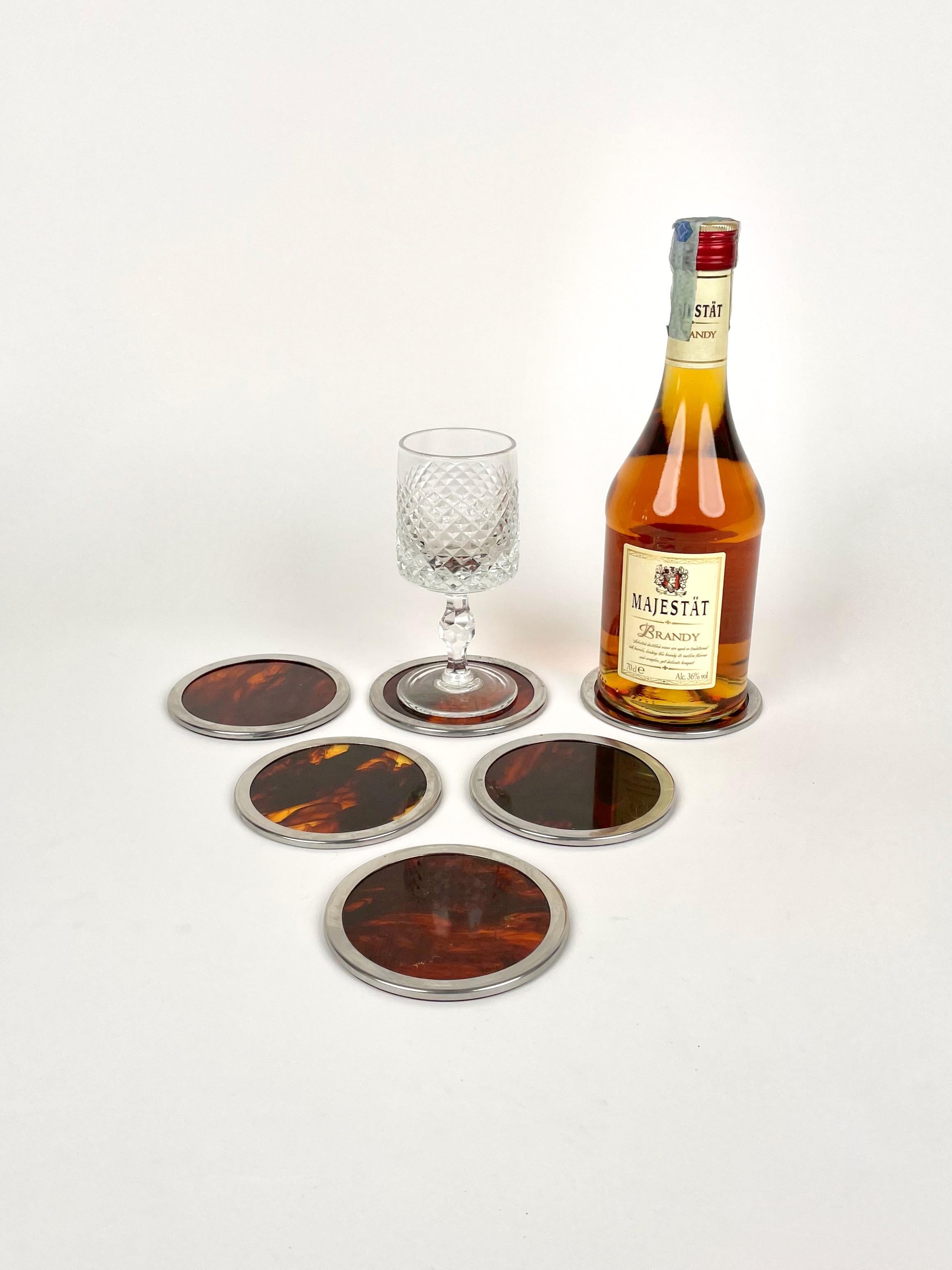 Metal Set of Barware Coaster and Placemats Lucite & Chrome Christian Dior, Italy 1970s