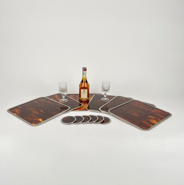 Set of Barware Coaster and Placemats Lucite and Chrome Christian Dior, Italy 1970s For Sale at