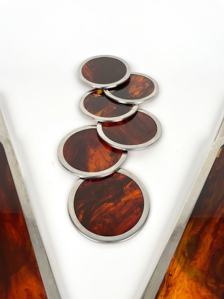 Set of Barware Coaster and Placemats Lucite and Chrome Christian Dior, Italy 1970s For Sale at