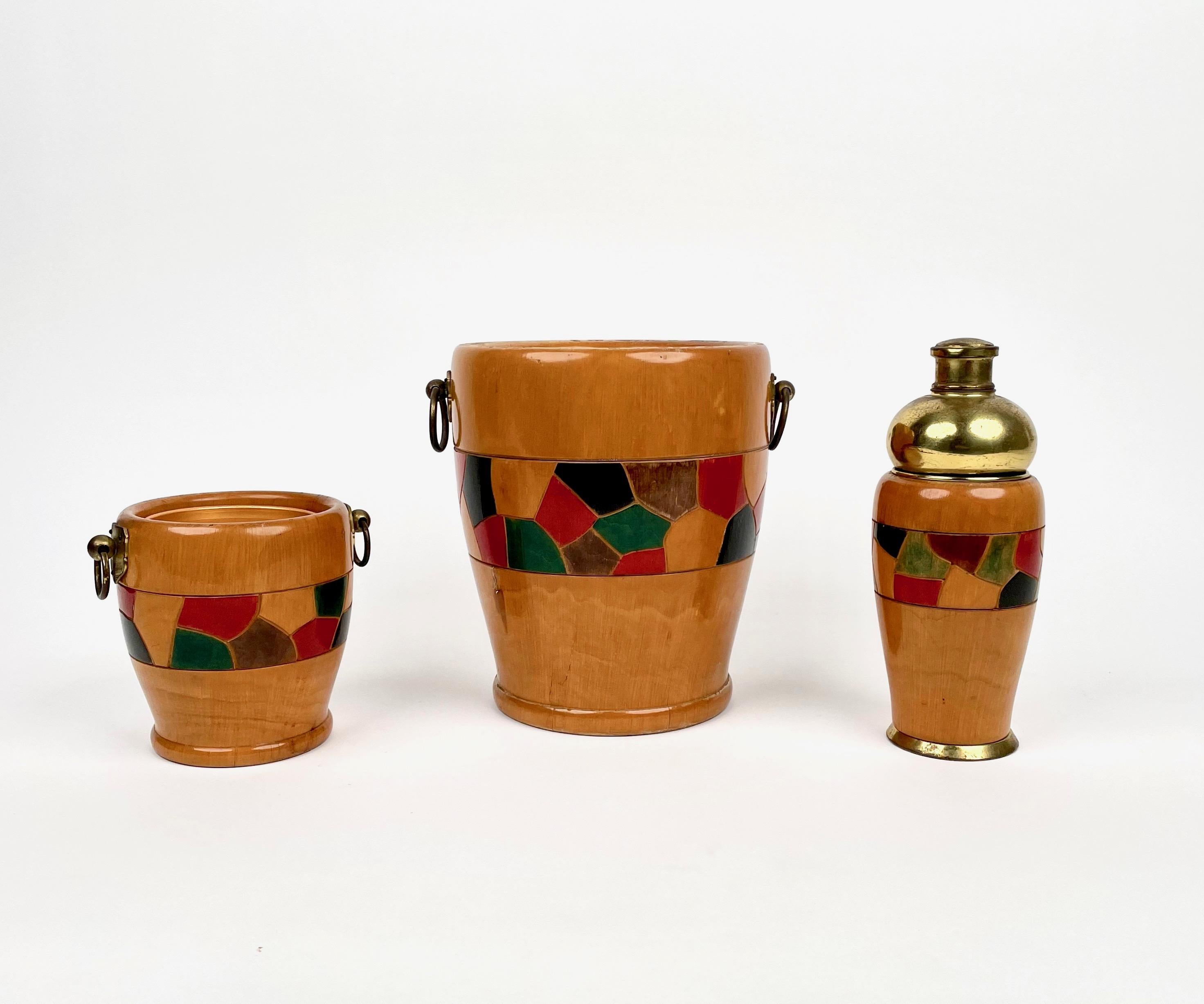 Metal Set of Barware Icebucket Shaker Aldo Tura for Macabo Italy 1950s For Sale